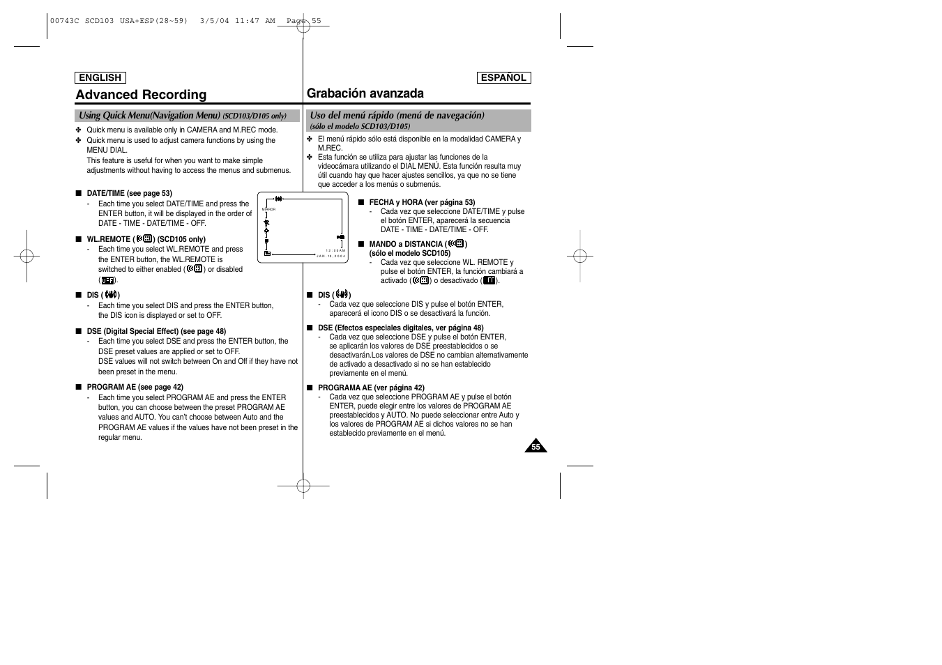 Grabación avanzada advanced recording | Samsung SC-D105-AFS User Manual | Page 55 / 107