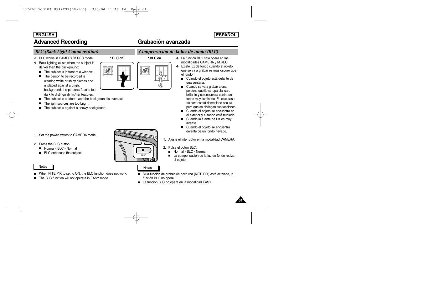 Grabación avanzada advanced recording | Samsung SC-D105-AFS User Manual | Page 61 / 107