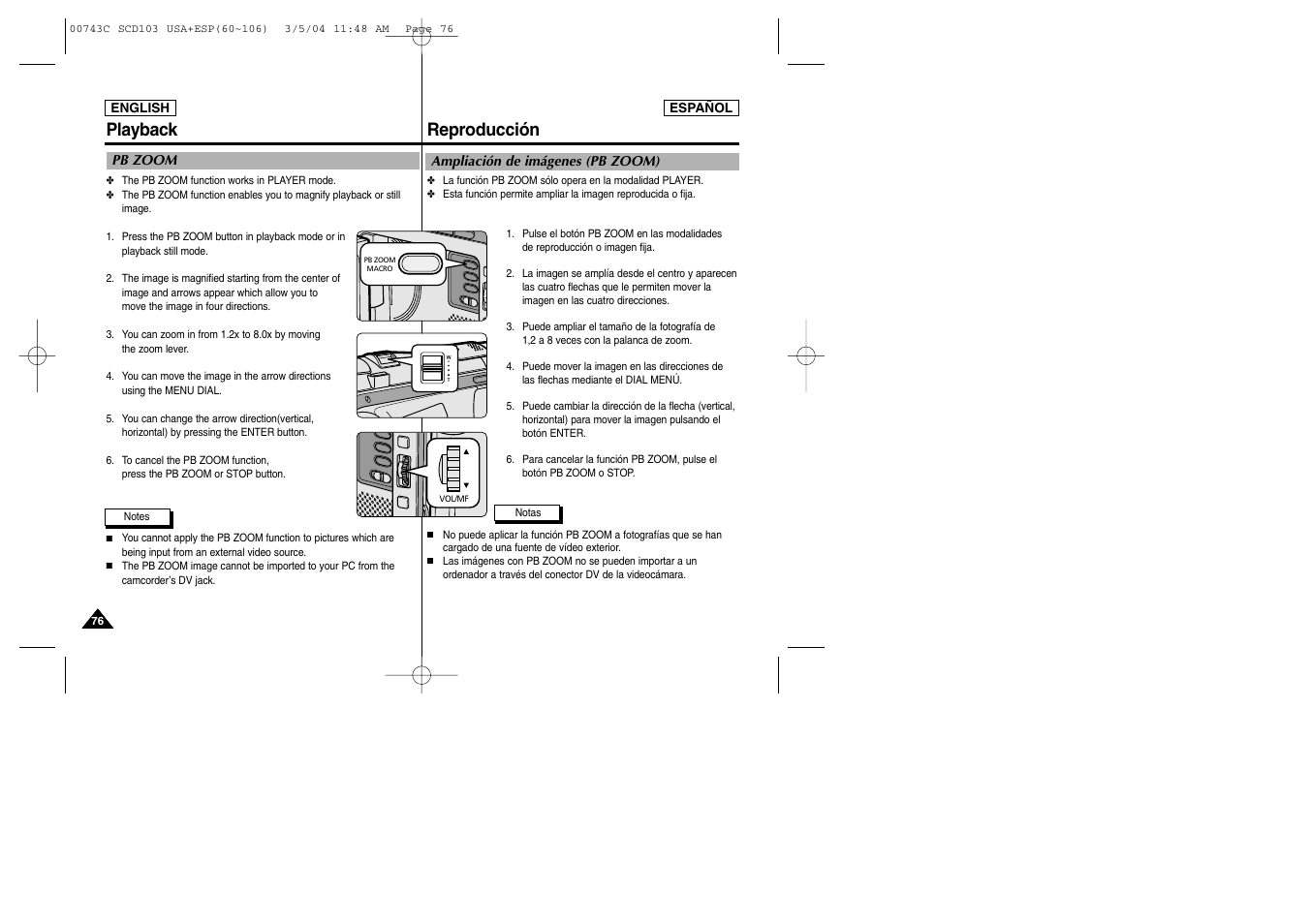 Reproducción playback | Samsung SC-D105-AFS User Manual | Page 76 / 107