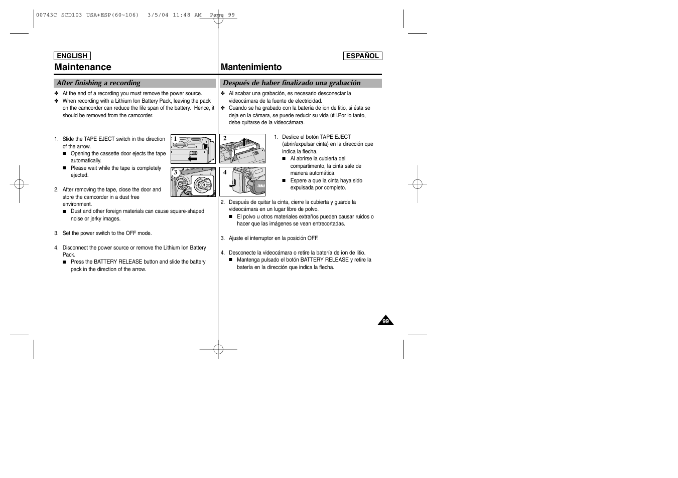 Mantenimiento maintenance | Samsung SC-D105-AFS User Manual | Page 99 / 107