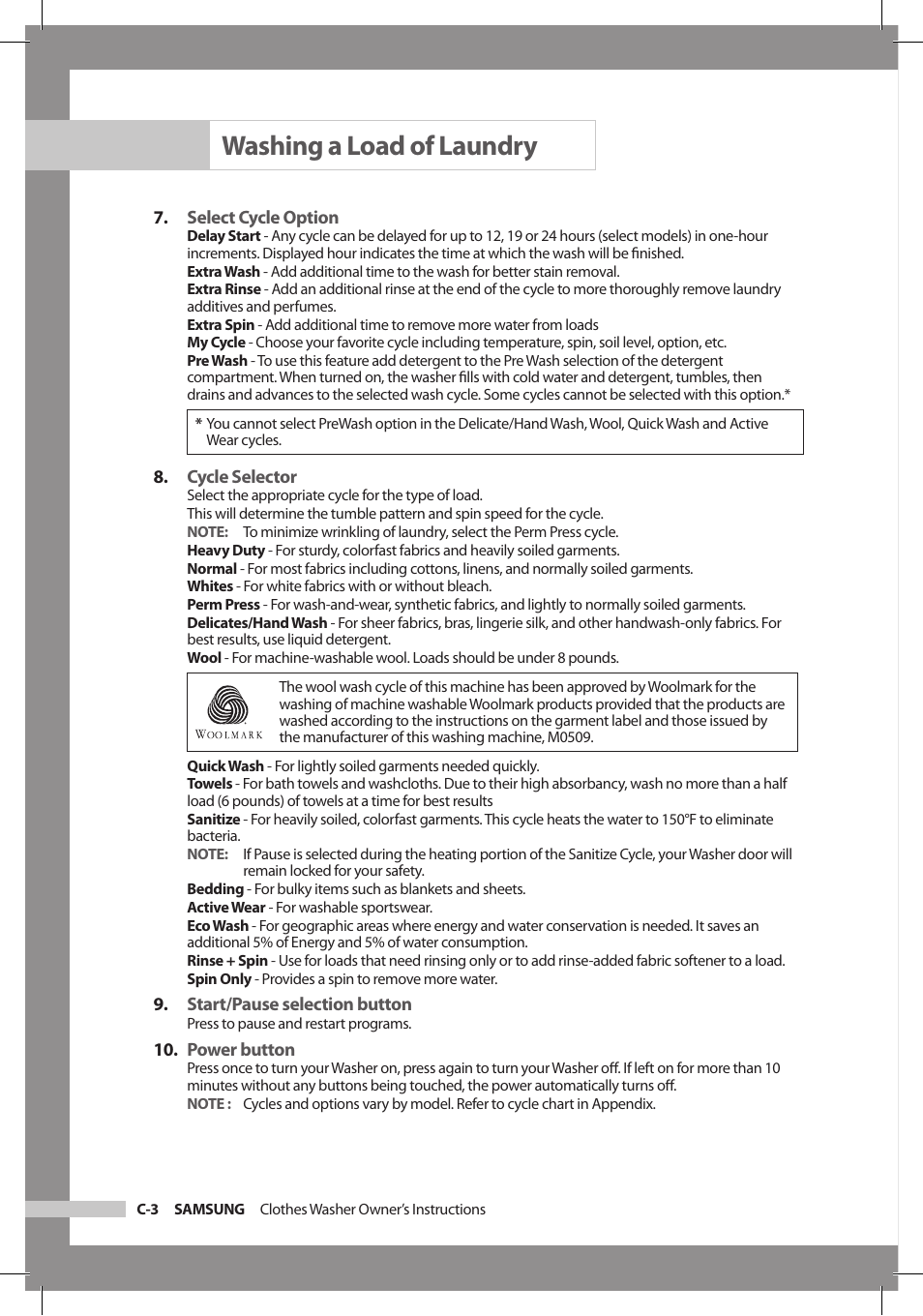 Washing a load of laundry | Samsung WF306LAW-XAA User Manual | Page 14 / 32
