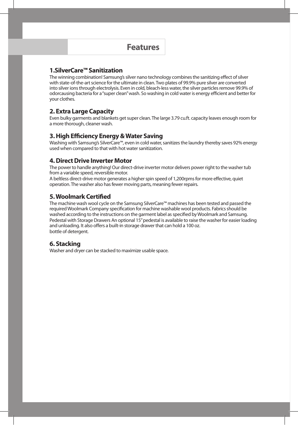 Features | Samsung WF306LAW-XAA User Manual | Page 2 / 32