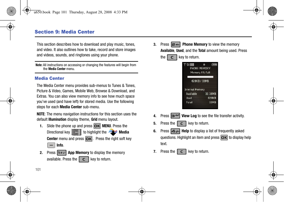 Section 9: media center, Media center | Samsung SCH-U650PSAVZW User Manual | Page 104 / 156