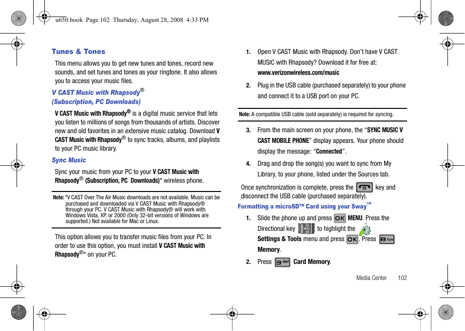 Tunes & tones, Sync music | Samsung SCH-U650PSAVZW User Manual | Page 105 / 156