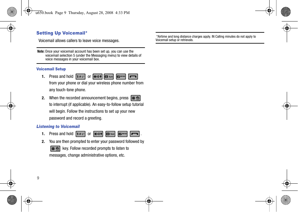 Setting up voicemail, Listening to voicemail | Samsung SCH-U650PSAVZW User Manual | Page 12 / 156