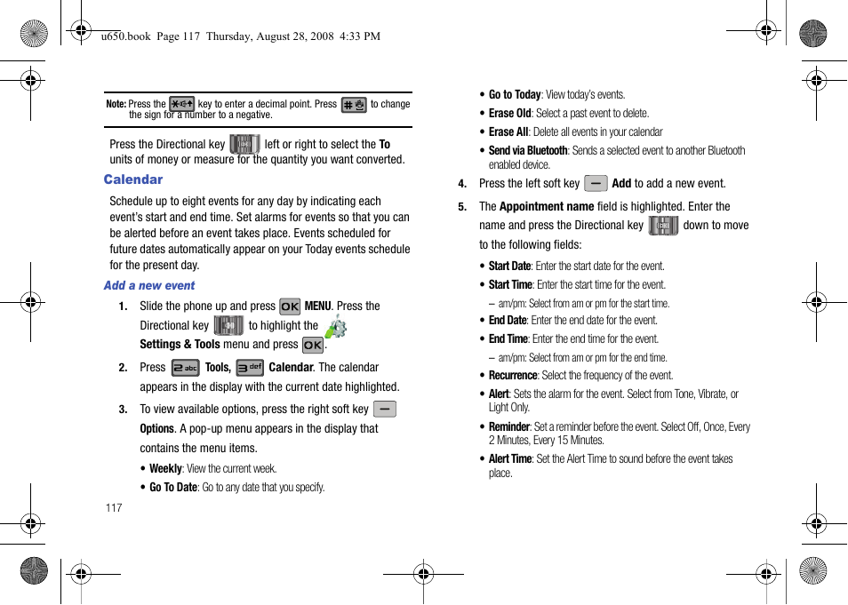 Calendar, Add a new event | Samsung SCH-U650PSAVZW User Manual | Page 120 / 156