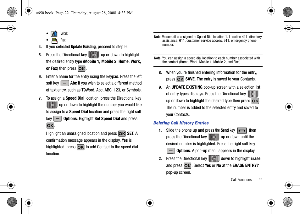Deleting call history entries | Samsung SCH-U650PSAVZW User Manual | Page 25 / 156