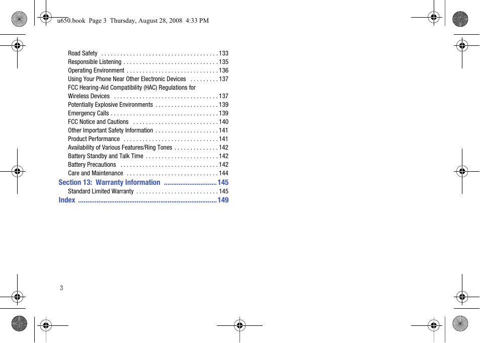 Section 13: warranty information 145 | Samsung SCH-U650PSAVZW User Manual | Page 6 / 156