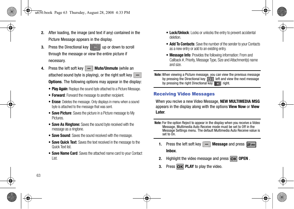 Receiving video messages | Samsung SCH-U650PSAVZW User Manual | Page 66 / 156