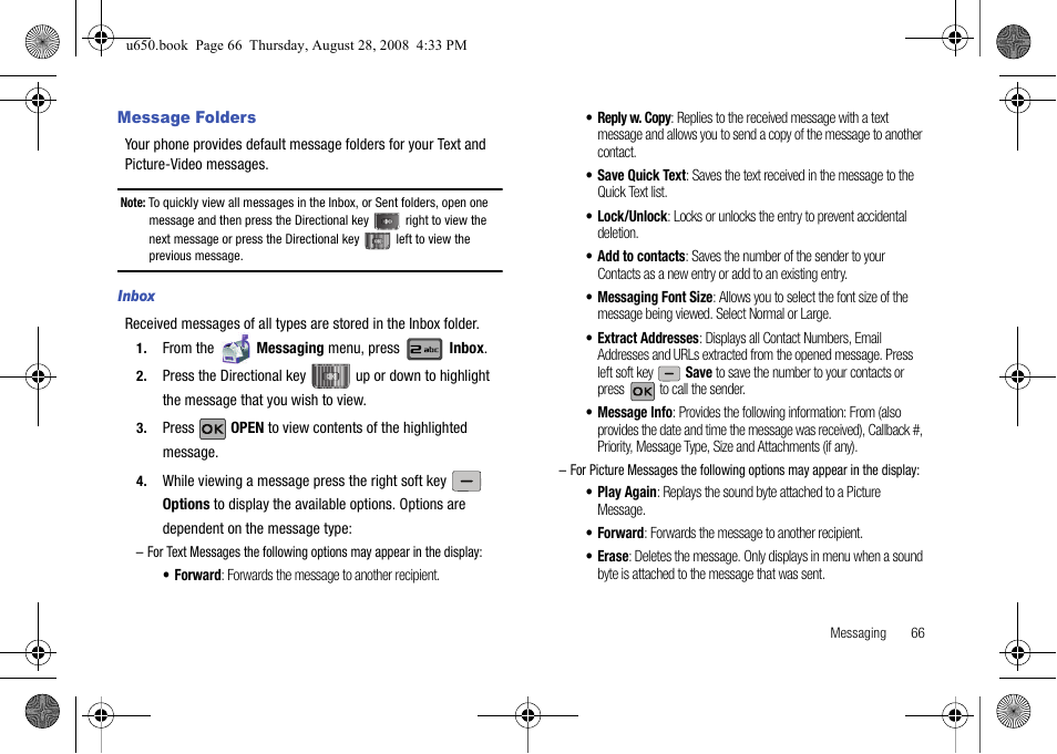 Message folders, Inbox | Samsung SCH-U650PSAVZW User Manual | Page 69 / 156