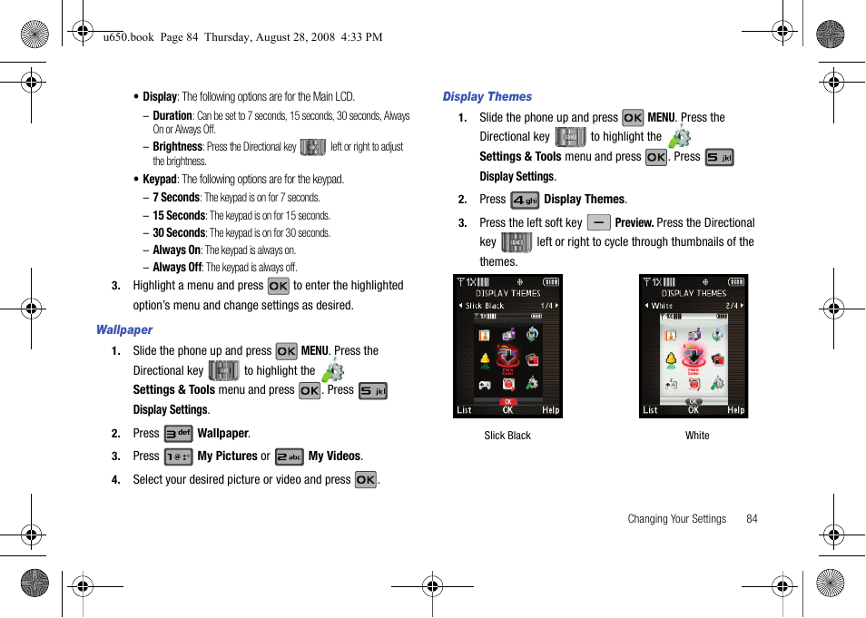 Wallpaper, Display themes | Samsung SCH-U650PSAVZW User Manual | Page 87 / 156