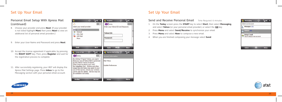 Set up your email, Personal email setup with xpress mail (continued), Send and receive personal email | Samsung SGH-I907ZKAATT User Manual | Page 13 / 23