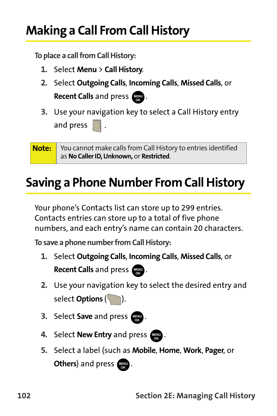 Making a call from call history, Saving a phone number from call history | Samsung SPH-M300ISASPR User Manual | Page 126 / 268