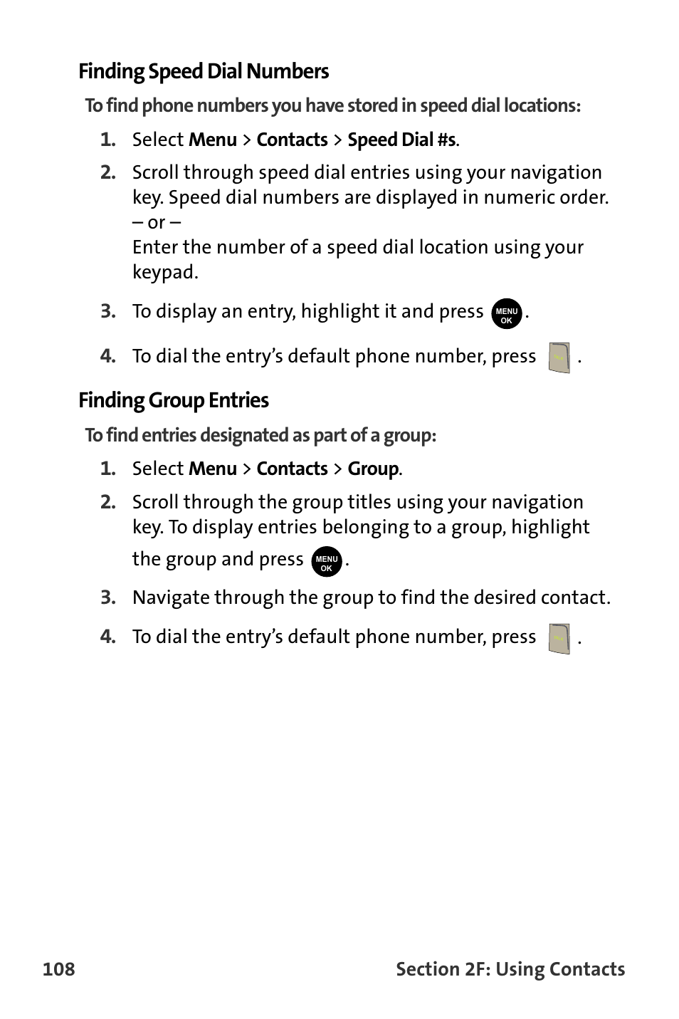 Finding speed dial numbers, Finding group entries | Samsung SPH-M300ISASPR User Manual | Page 132 / 268