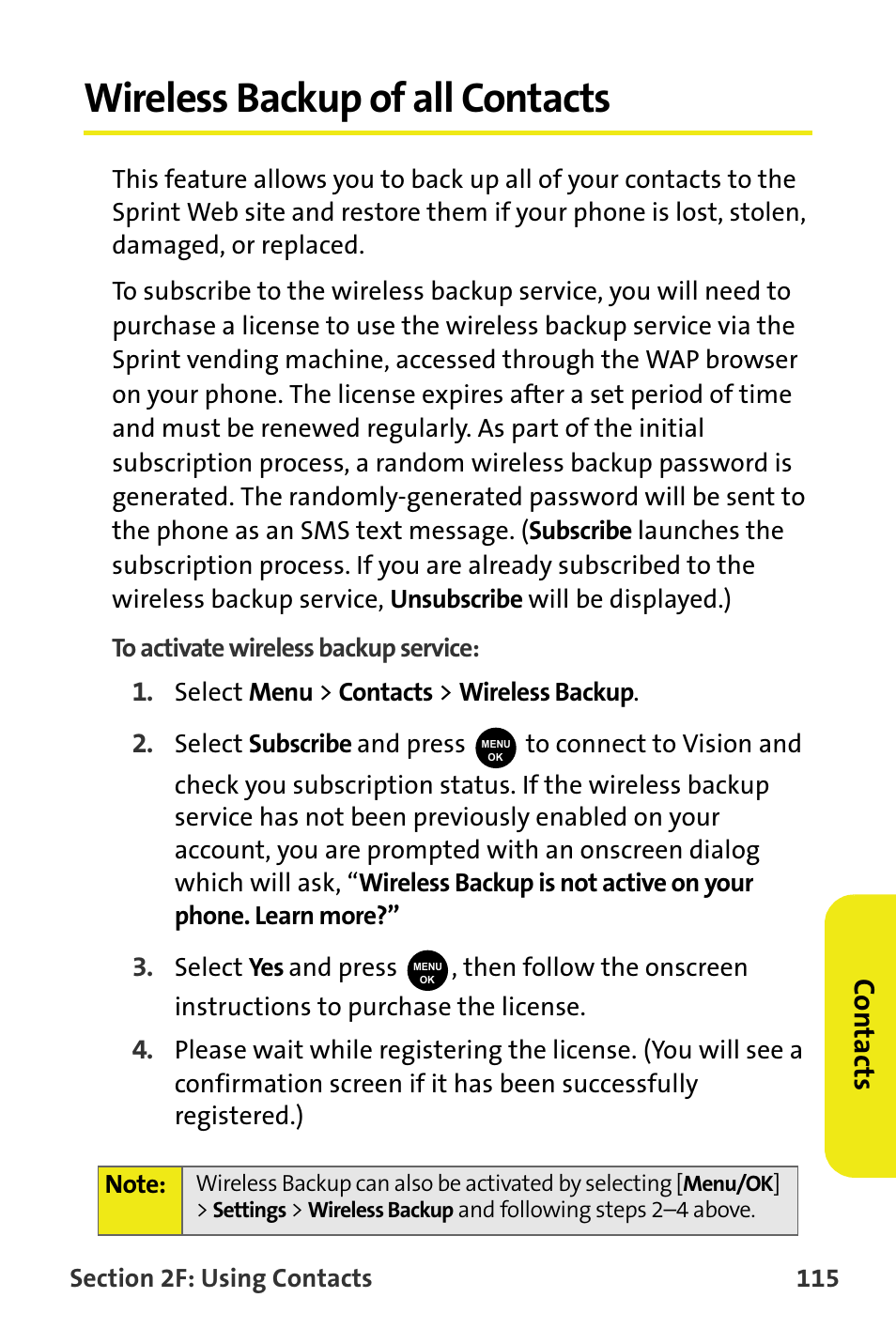 Wireless backup of all contacts, Co n ta ct s | Samsung SPH-M300ISASPR User Manual | Page 139 / 268