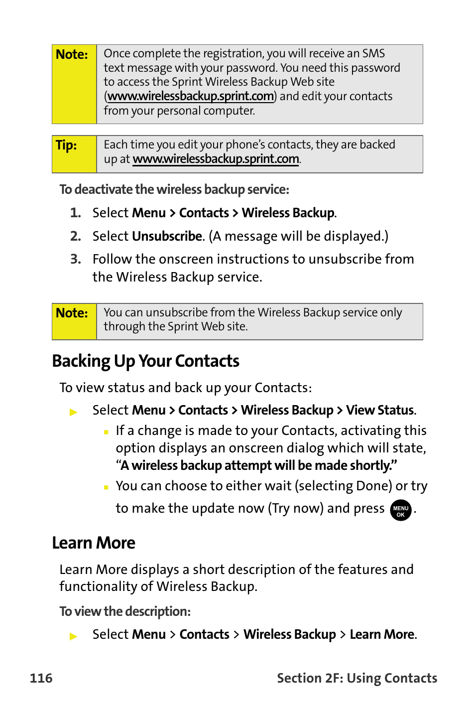 Backing up your contacts, Learn more | Samsung SPH-M300ISASPR User Manual | Page 140 / 268