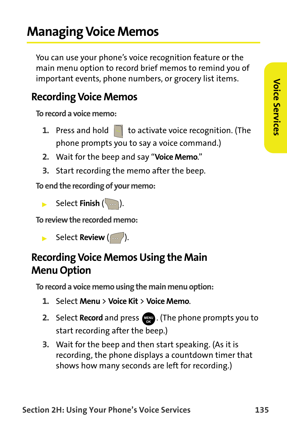 Managing voice memos, Recording voice memos, Recording voice memos using the main menu option | Samsung SPH-M300ISASPR User Manual | Page 159 / 268