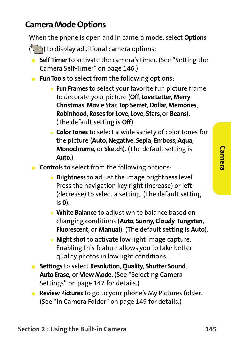 Camera mode options, Ca m e ra | Samsung SPH-M300ISASPR User Manual | Page 169 / 268
