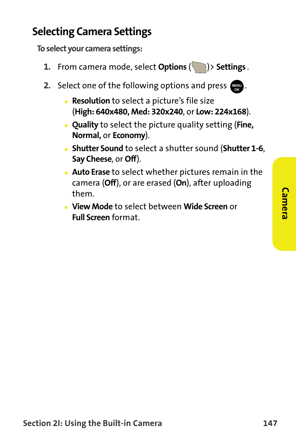 Selecting camera settings, Ca m e ra | Samsung SPH-M300ISASPR User Manual | Page 171 / 268