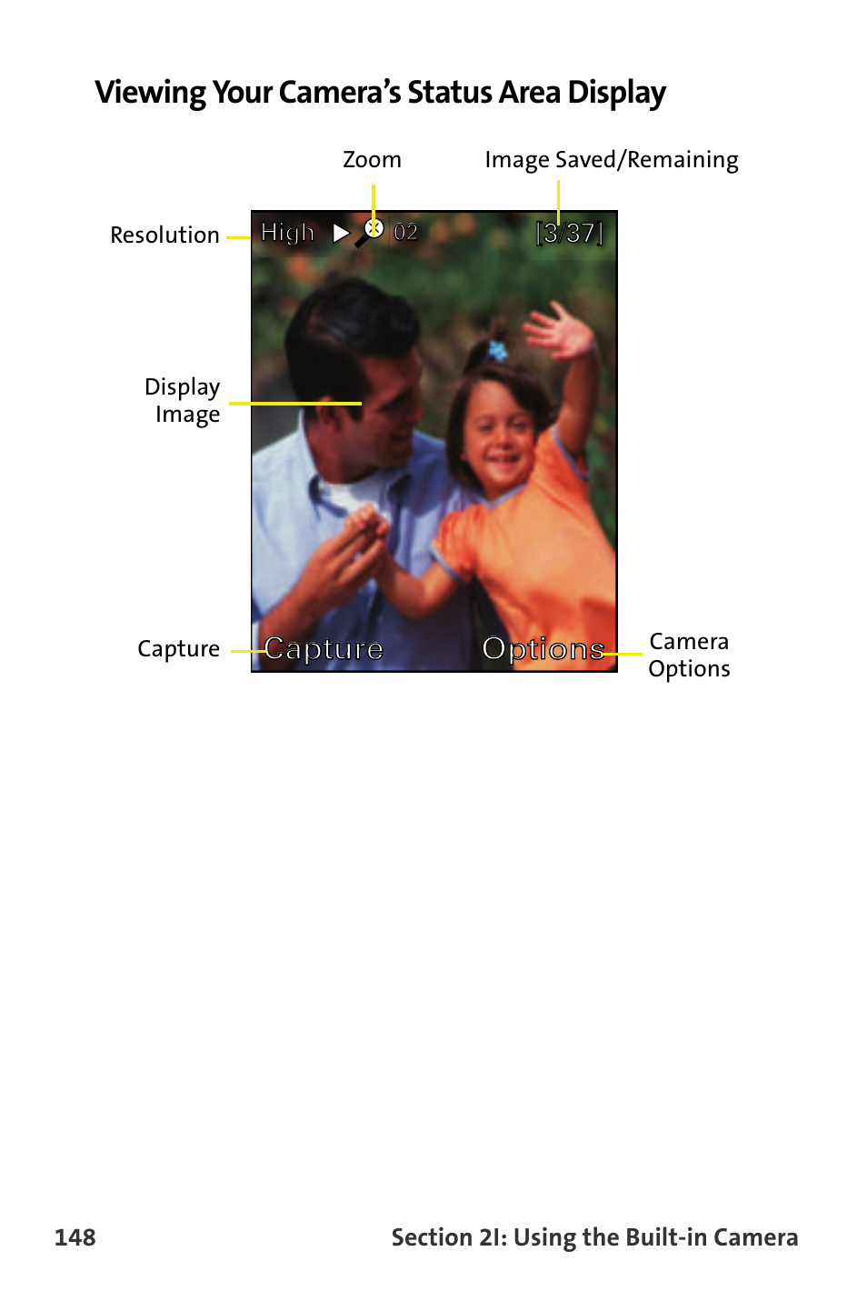 Viewing your camera’s status area display, Capture, Capture options options | Samsung SPH-M300ISASPR User Manual | Page 172 / 268