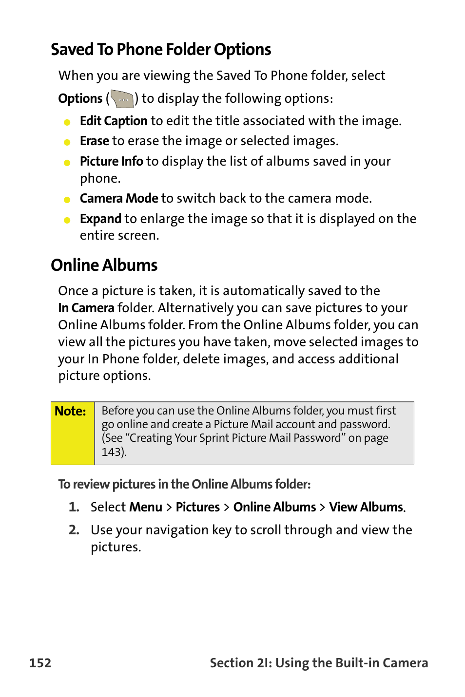 Saved to phone folder options, Online albums | Samsung SPH-M300ISASPR User Manual | Page 176 / 268