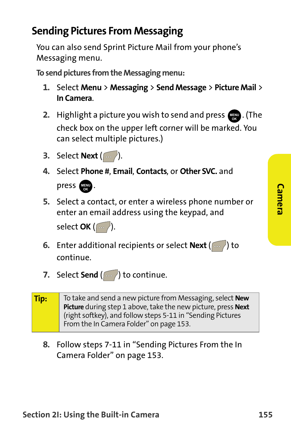 Sending pictures from messaging, Ca m e ra | Samsung SPH-M300ISASPR User Manual | Page 179 / 268