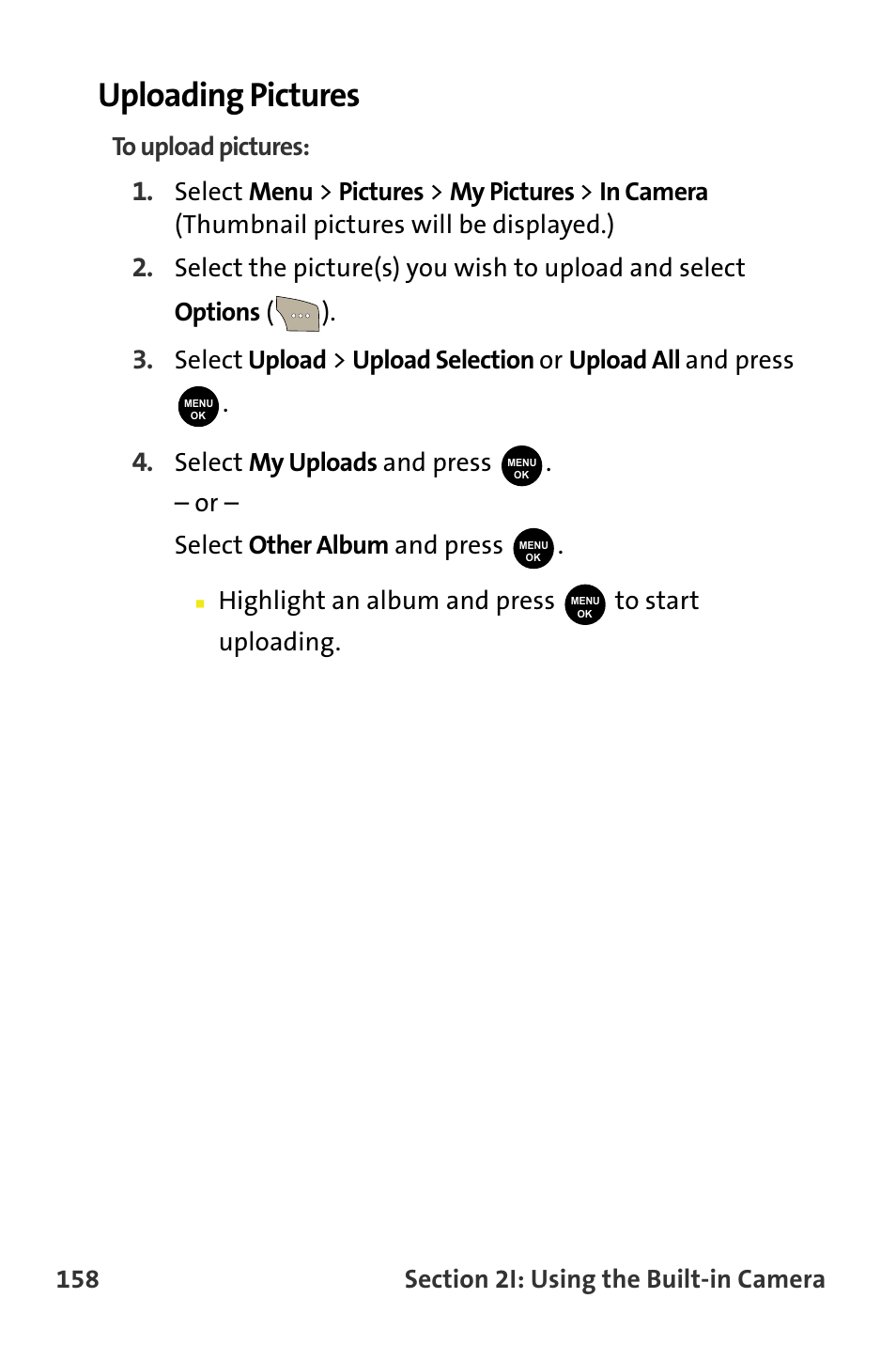 Uploading pictures, Highlight an album and press to start uploading | Samsung SPH-M300ISASPR User Manual | Page 182 / 268