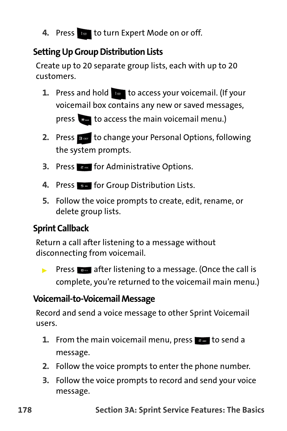 Setting up group distribution lists, Sprint callback, Voicemail-to-voicemail message | Samsung SPH-M300ISASPR User Manual | Page 202 / 268