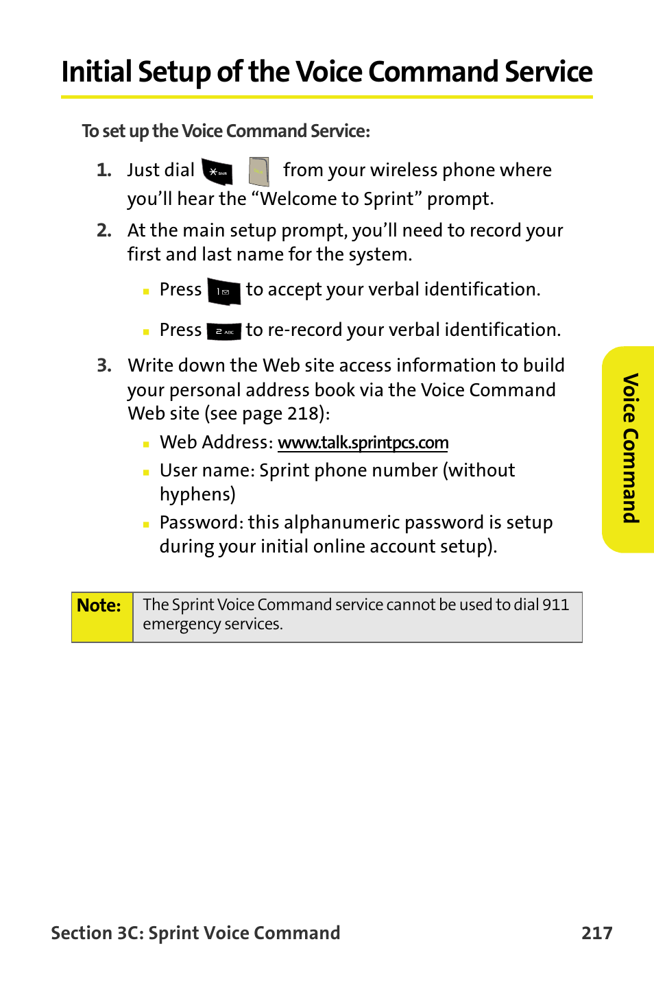 Initial setup of the voice command service | Samsung SPH-M300ISASPR User Manual | Page 241 / 268