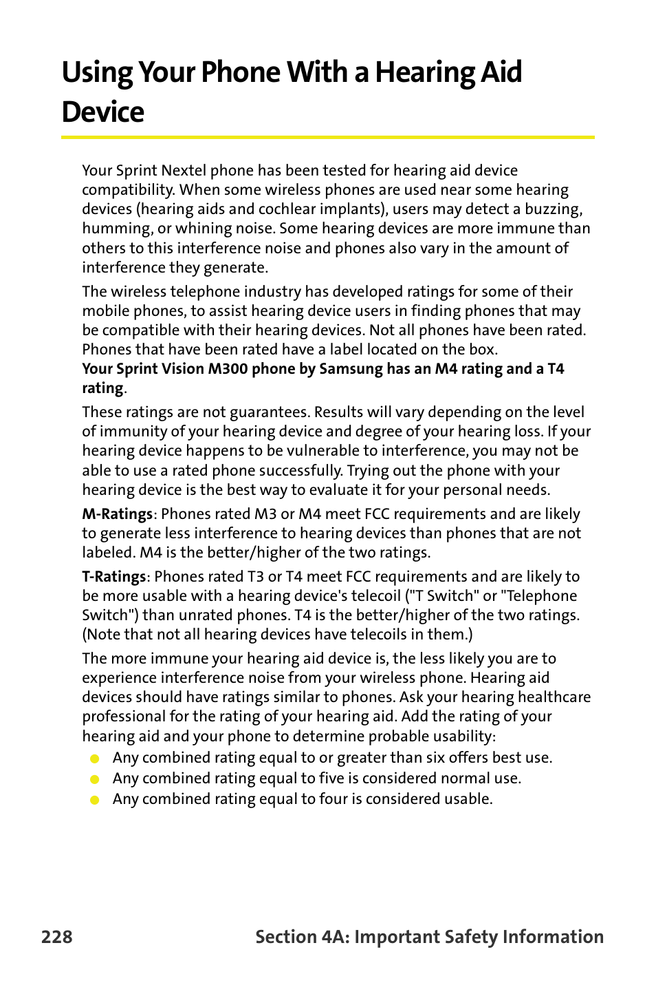 Using your phone with a hearing aid device | Samsung SPH-M300ISASPR User Manual | Page 252 / 268