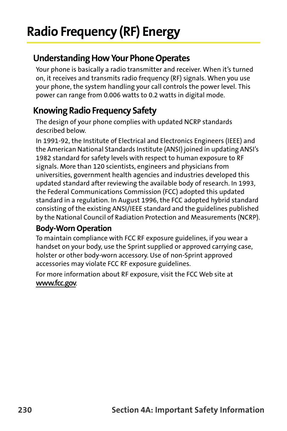 Radio frequency (rf) energy, Understanding how your phone operates, Knowing radio frequency safety | Samsung SPH-M300ISASPR User Manual | Page 254 / 268