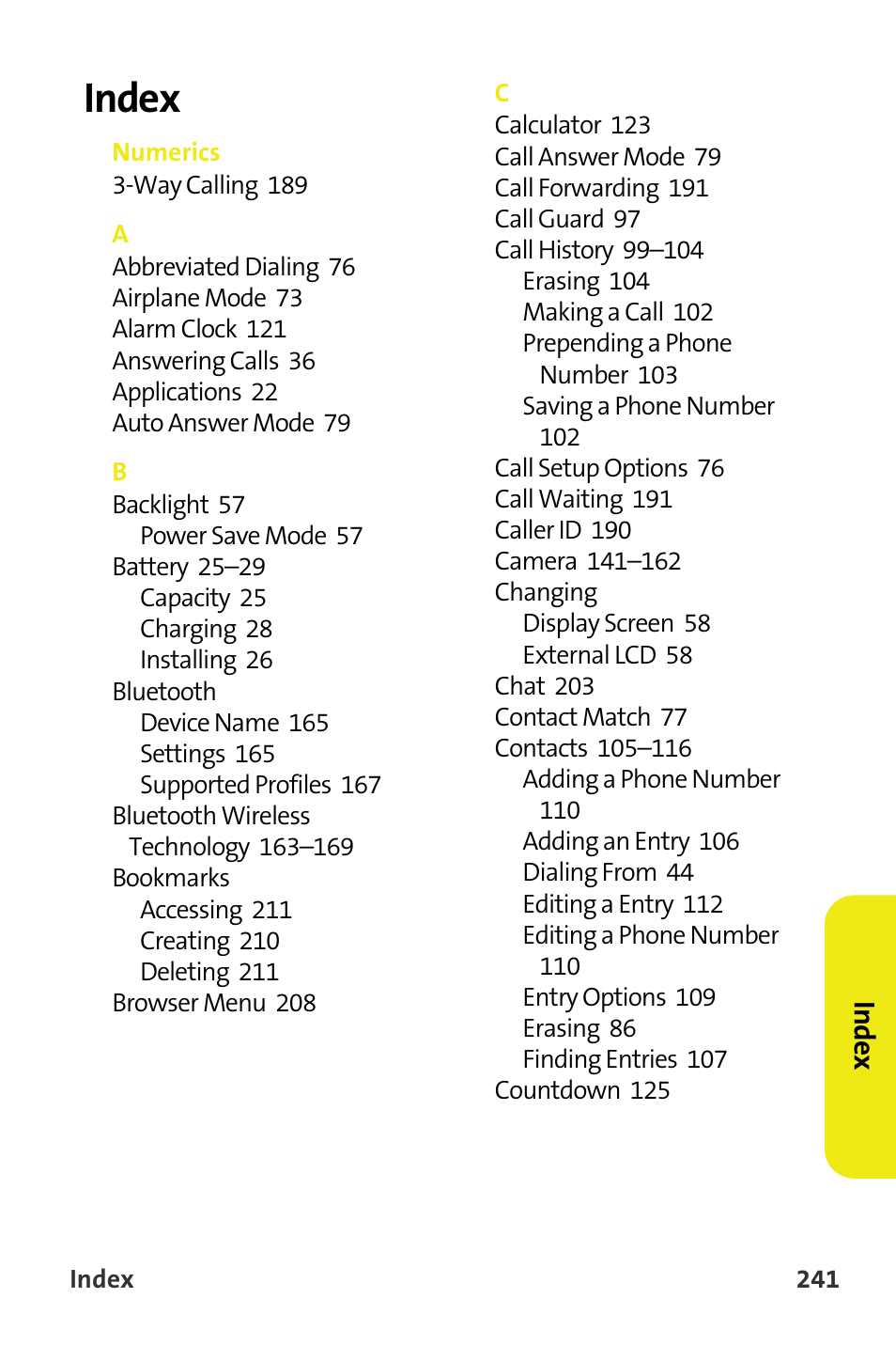 Index | Samsung SPH-M300ISASPR User Manual | Page 265 / 268