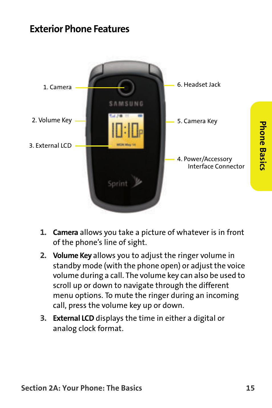 Exterior phone features, Phone basics | Samsung SPH-M300ISASPR User Manual | Page 39 / 268