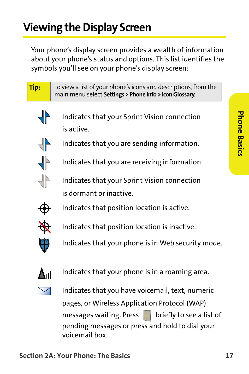 Viewing the display screen, Phone basics | Samsung SPH-M300ISASPR User Manual | Page 41 / 268