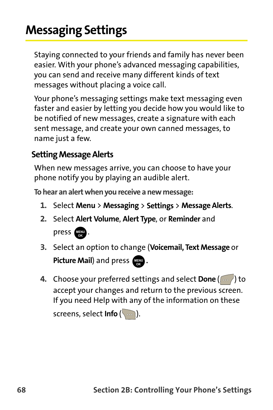 Messaging settings, Setting message alerts | Samsung SPH-M300ISASPR User Manual | Page 92 / 268