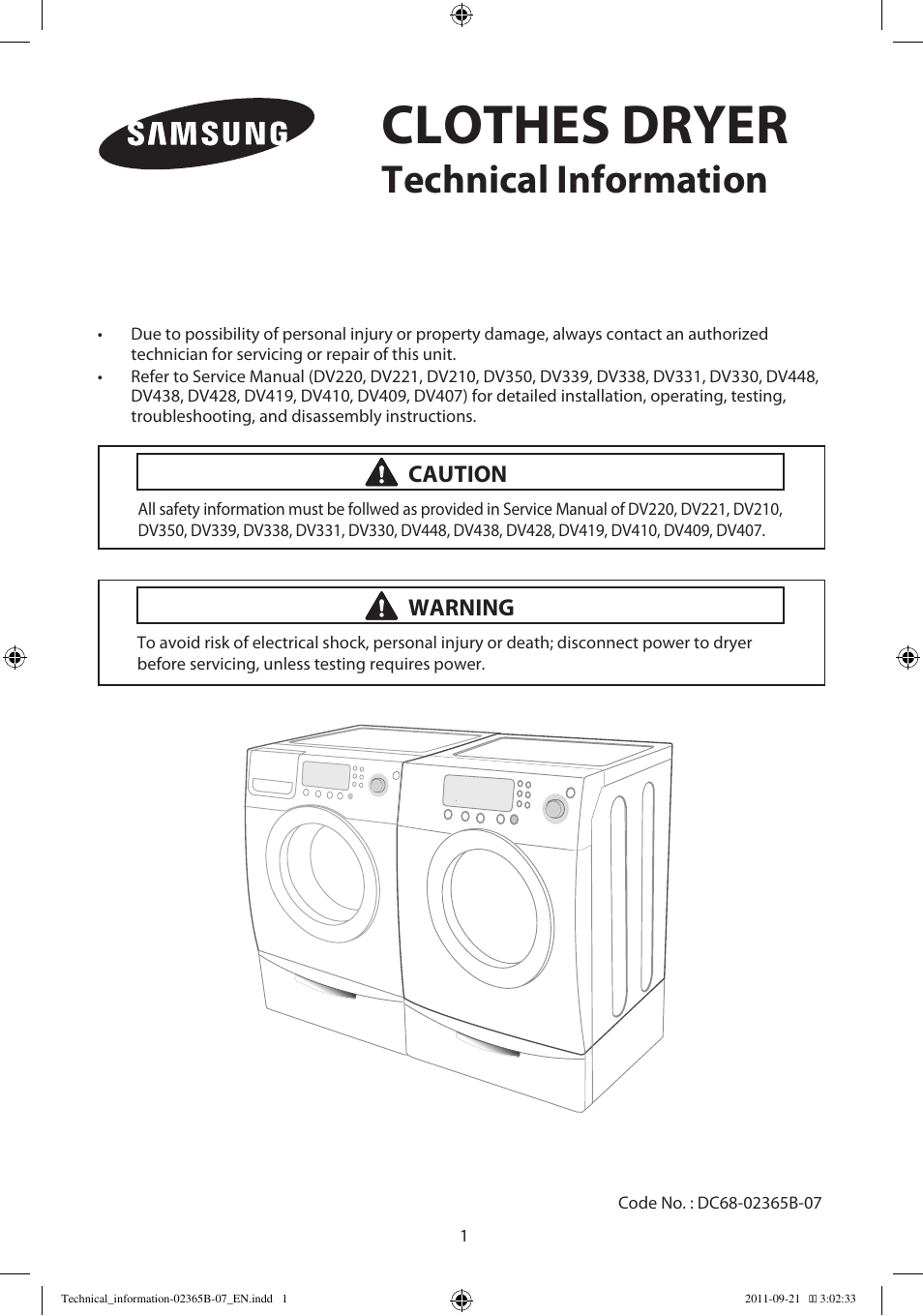 Samsung DV448AEP-XAA User Manual | 12 pages