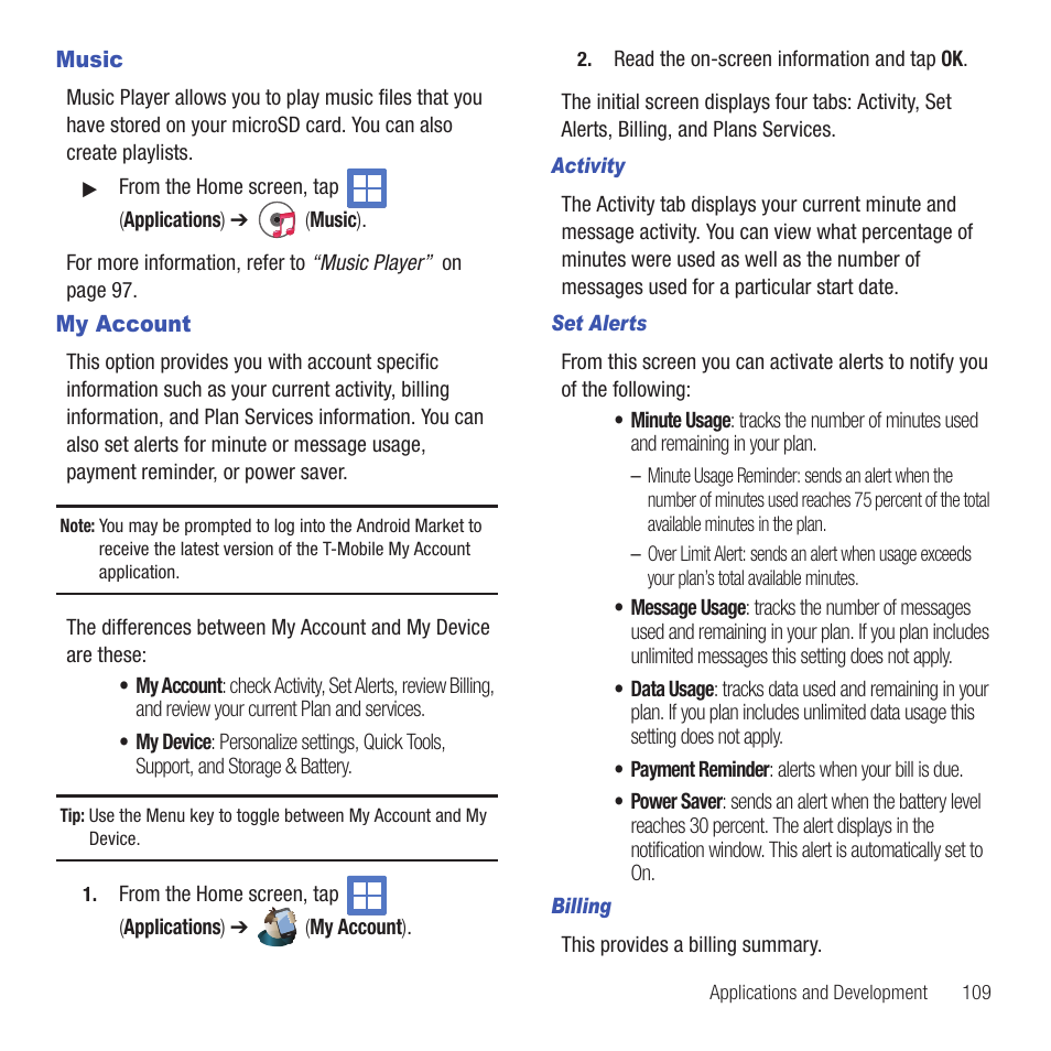 Music, My account, Music my account | Samsung SGH-T499MAWTMB User Manual | Page 113 / 195