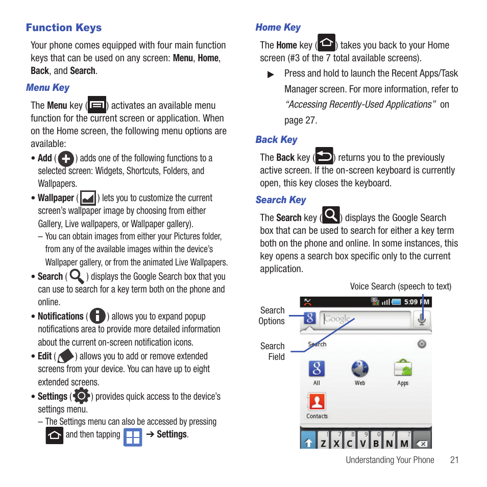 Function keys | Samsung SGH-T499MAWTMB User Manual | Page 25 / 195