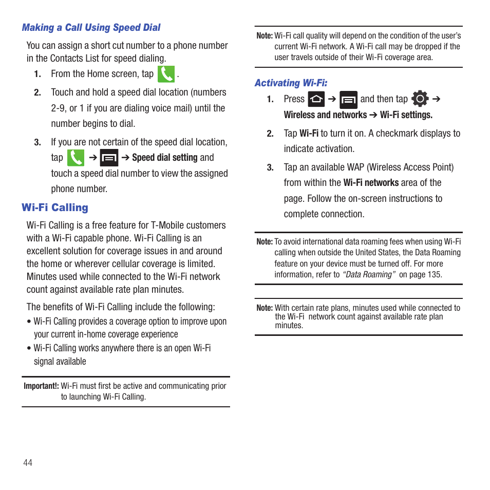 Wi-fi calling | Samsung SGH-T499MAWTMB User Manual | Page 48 / 195