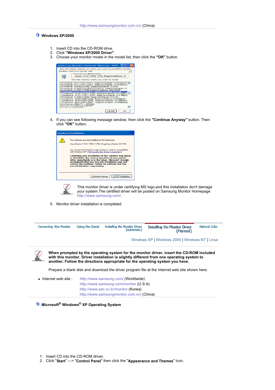 Installing the monitor driver(manual) | Samsung LS19GSESS-XBM User Manual | Page 14 / 60