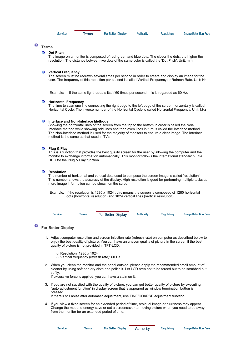 Terms, For better display, Authority | Samsung LS19GSESS-XBM User Manual | Page 50 / 60