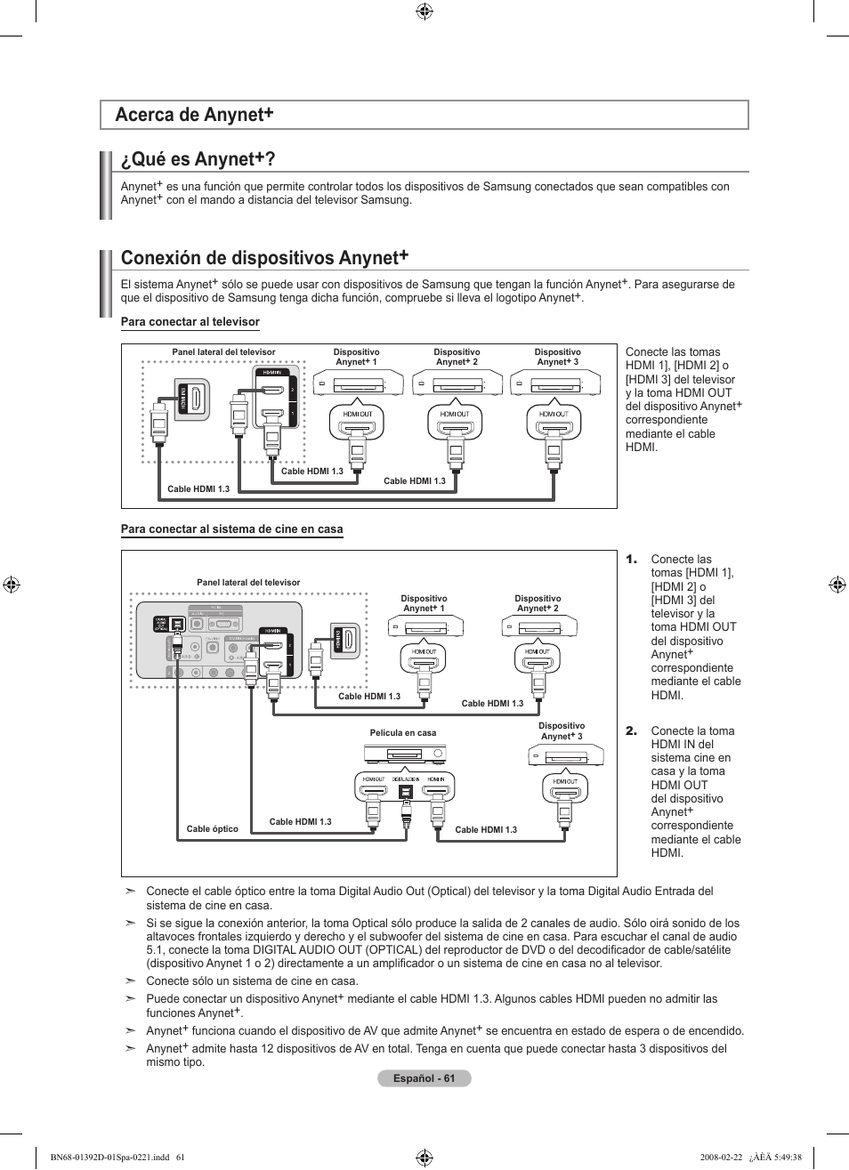 Qué es anynet, Acerca de anynet+ conexión de dispositivos anynet | Samsung LN40A530P1FXZA User Manual | Page 147 / 161