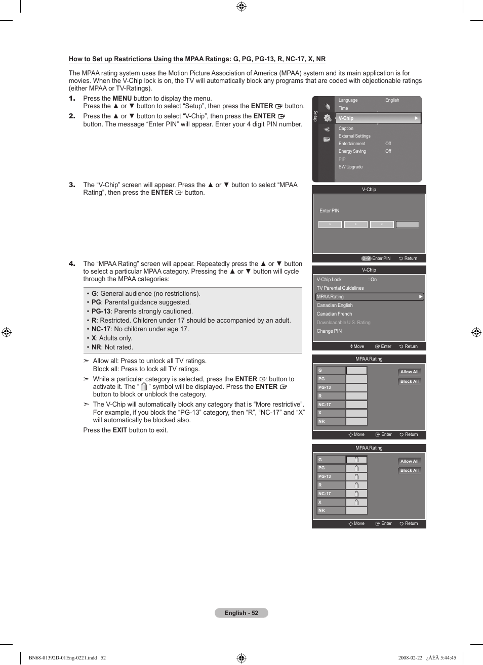 Samsung LN40A530P1FXZA User Manual | Page 54 / 161