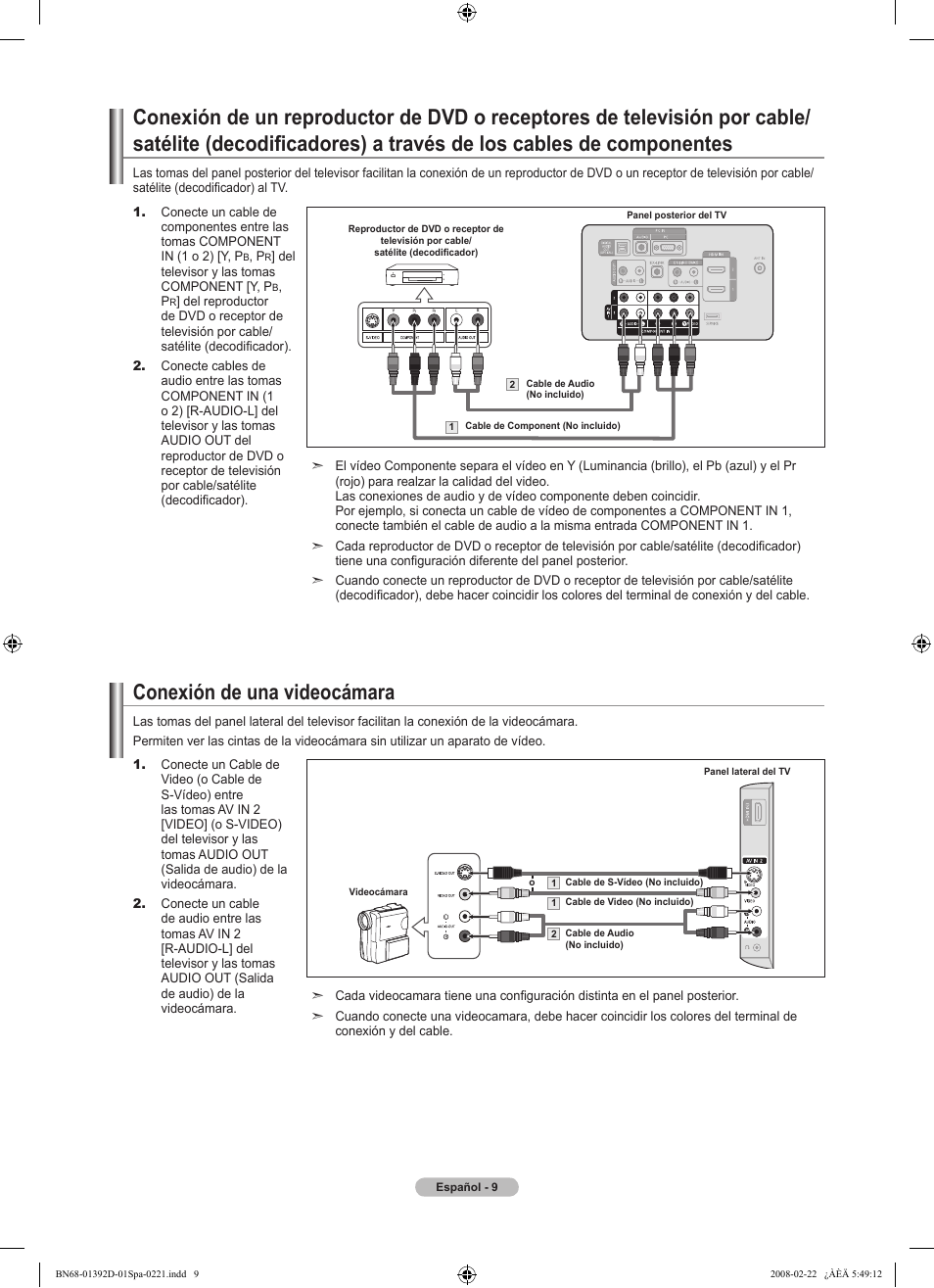 Conexión de una videocámara | Samsung LN40A530P1FXZA User Manual | Page 95 / 161