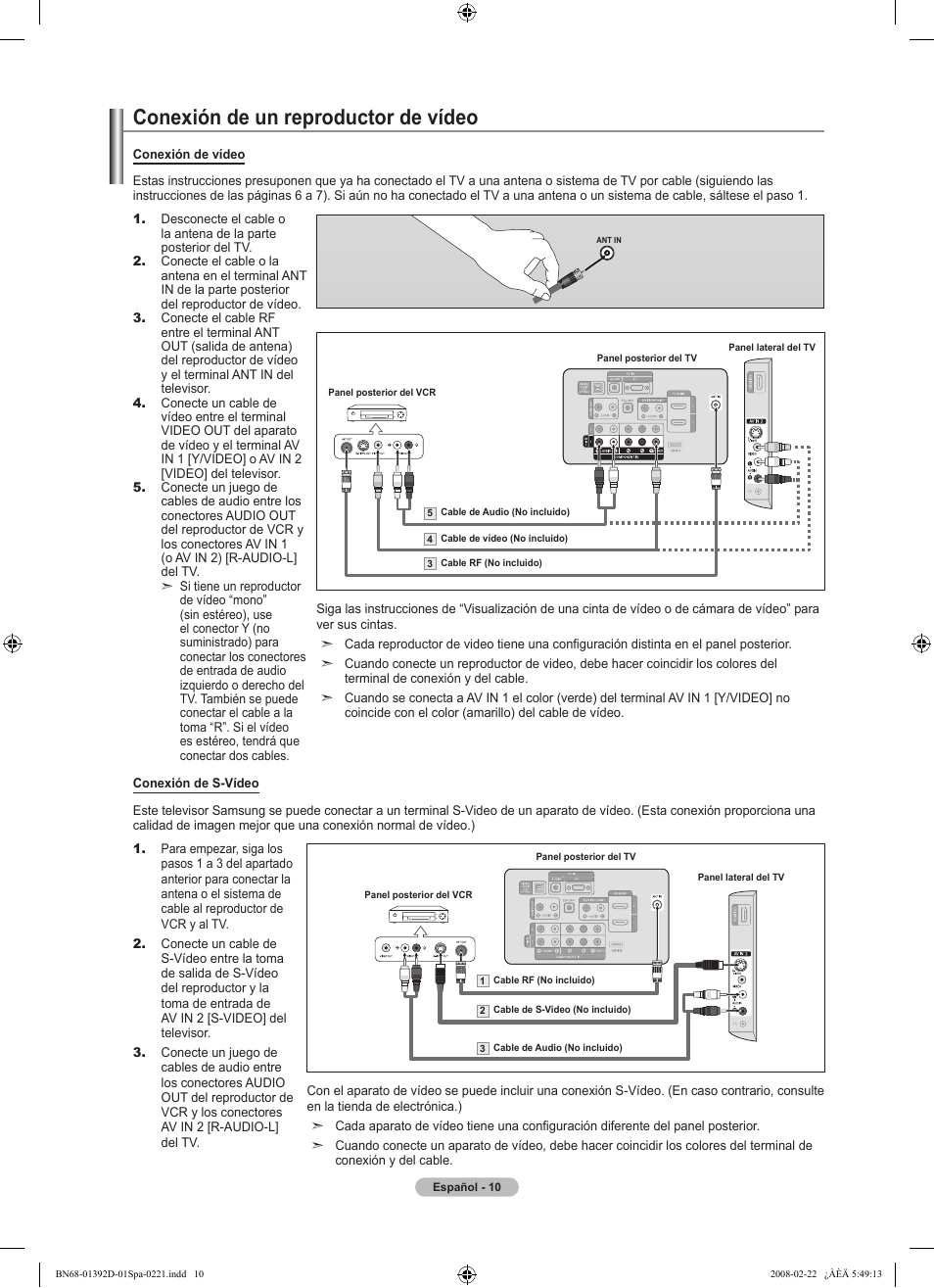 Conexión de un reproductor de vídeo | Samsung LN40A530P1FXZA User Manual | Page 96 / 161