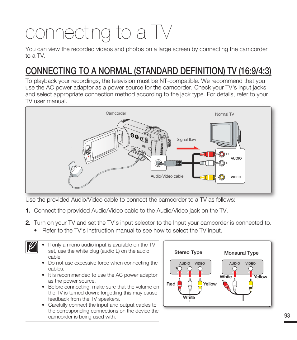 Connecting to a tv | Samsung SMX-F40RN-XAA User Manual | Page 105 / 131