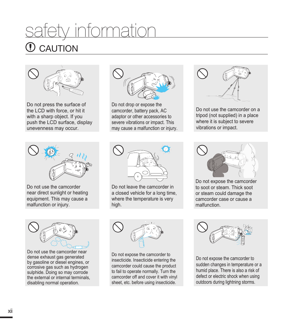 Safety information, Caution | Samsung SMX-F40RN-XAA User Manual | Page 12 / 131