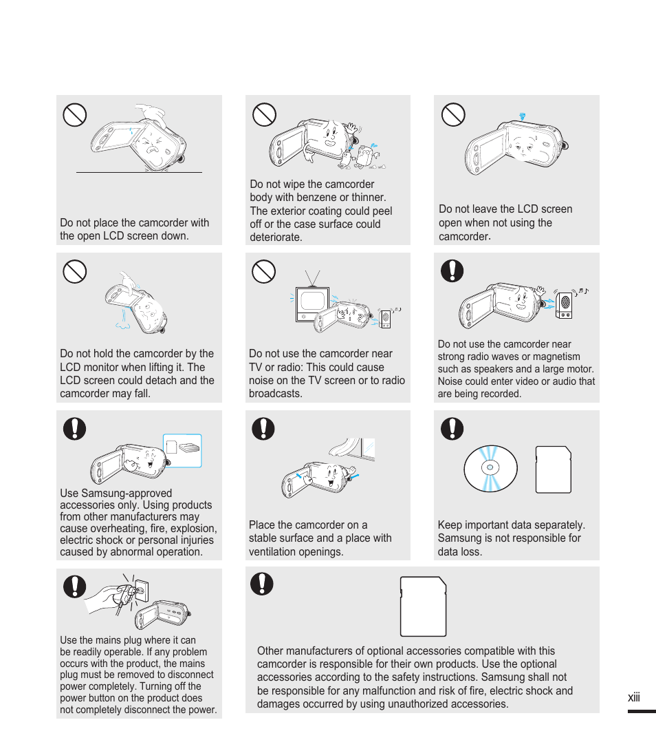 Xiii | Samsung SMX-F40RN-XAA User Manual | Page 13 / 131