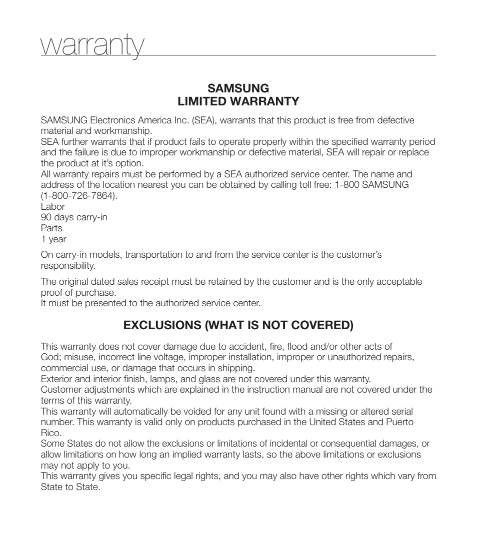 Warranty | Samsung SMX-F40RN-XAA User Manual | Page 130 / 131