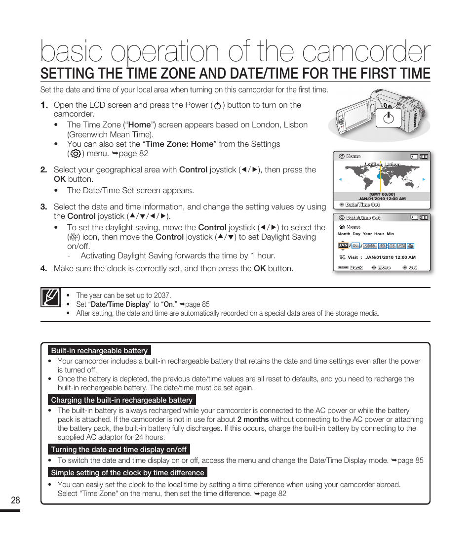 Basic operation of the camcorder | Samsung SMX-F40RN-XAA User Manual | Page 40 / 131